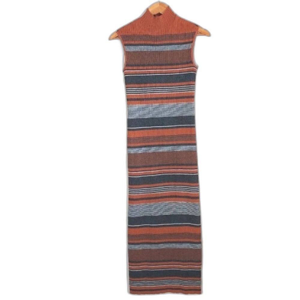House of Harlow Maxi Dress Knit Striped High Neck Orange Grey Size Medium